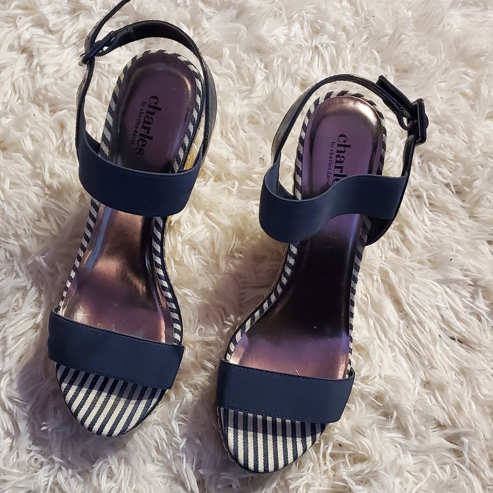 Charles David Blue wedge sandals